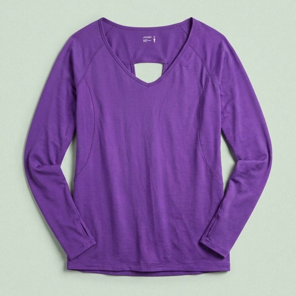 Jockey Cut Out Crossover Back Activewear Top Purple Thumbholes Womens Medium